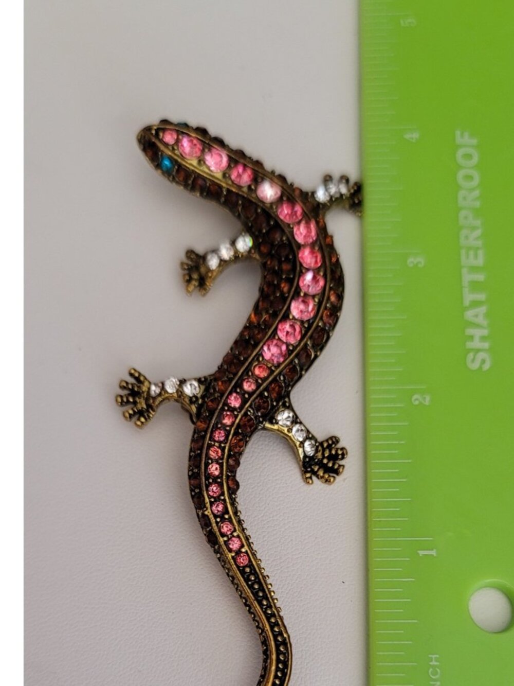 Gold Tone Rhinestone Gecko, Lizard Brooch, Pin - Picture 4 of 5